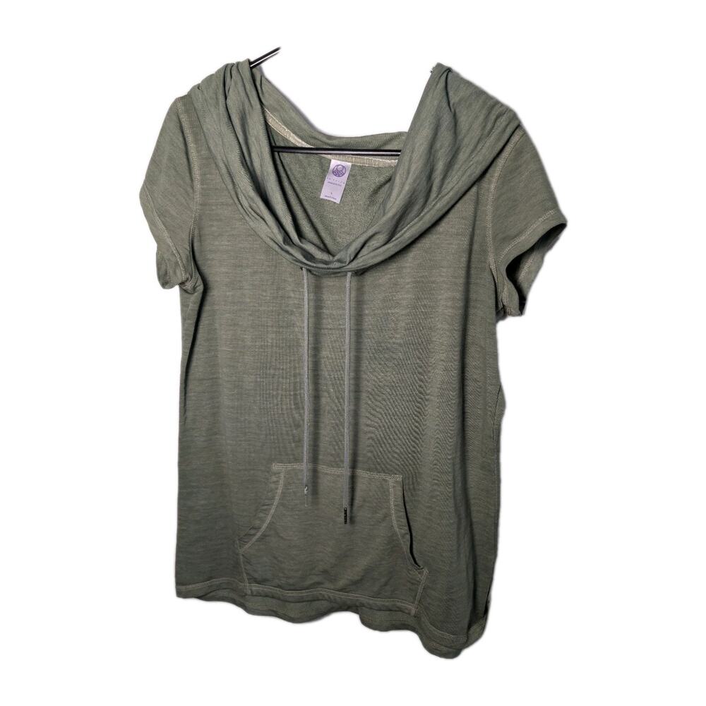 Le Verde Shirt Tunic Women’s Cowl Neck Front Pocket Green Pullover Size Large